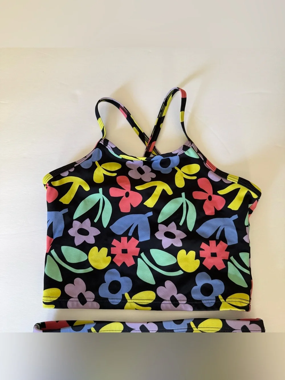 Hanna Andersson Two-Piece Swimsuit Color: Florals on Black, Size 8 / 130 CM